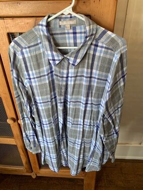 Light Blue and Gray Flannel Plaid Shirt